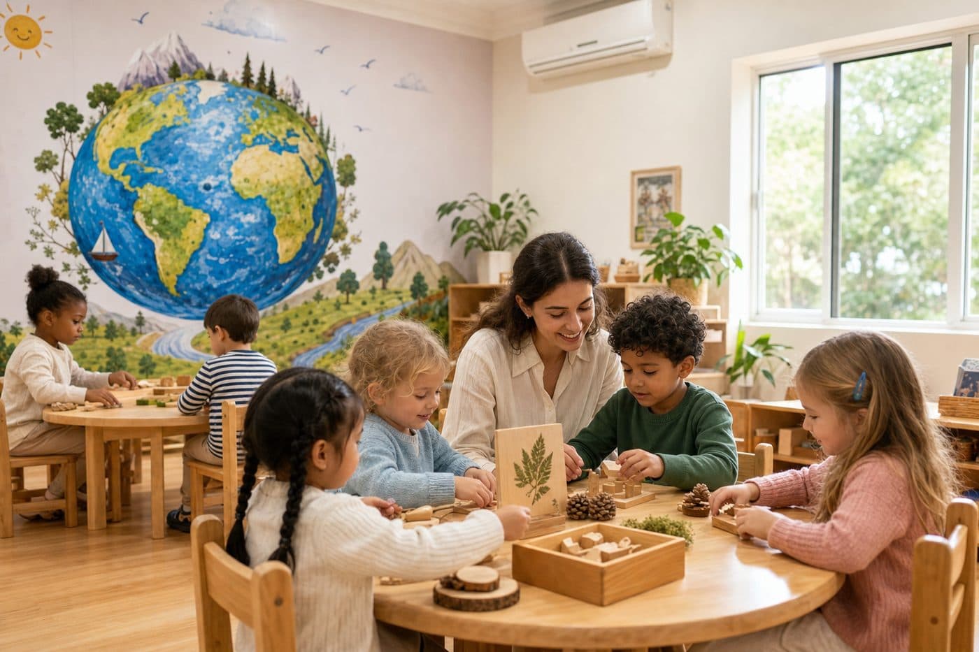 Children discovering through Montessori And Reggio Emilia learning
