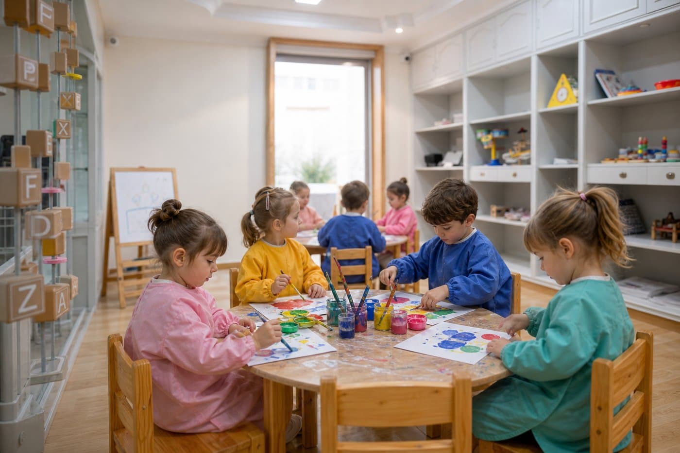 Children creating art in the atelier studio
