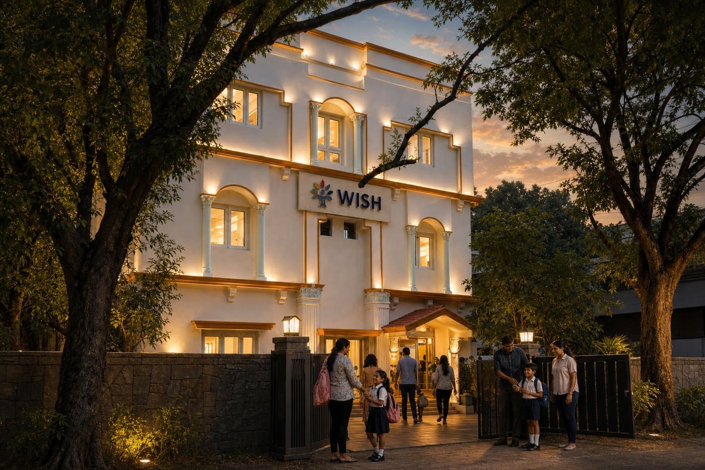 WISH Preschool campus in Banjara Hills at evening