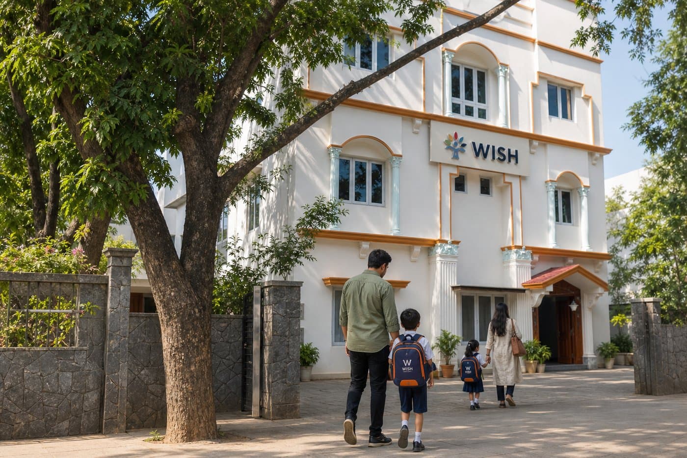 Families arriving at WISH Preschool in Banjara Hills, Hyderabad